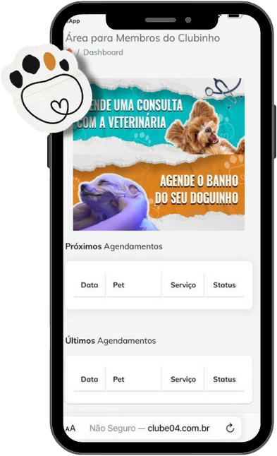 Portal de agendamento Clube04 no celular
